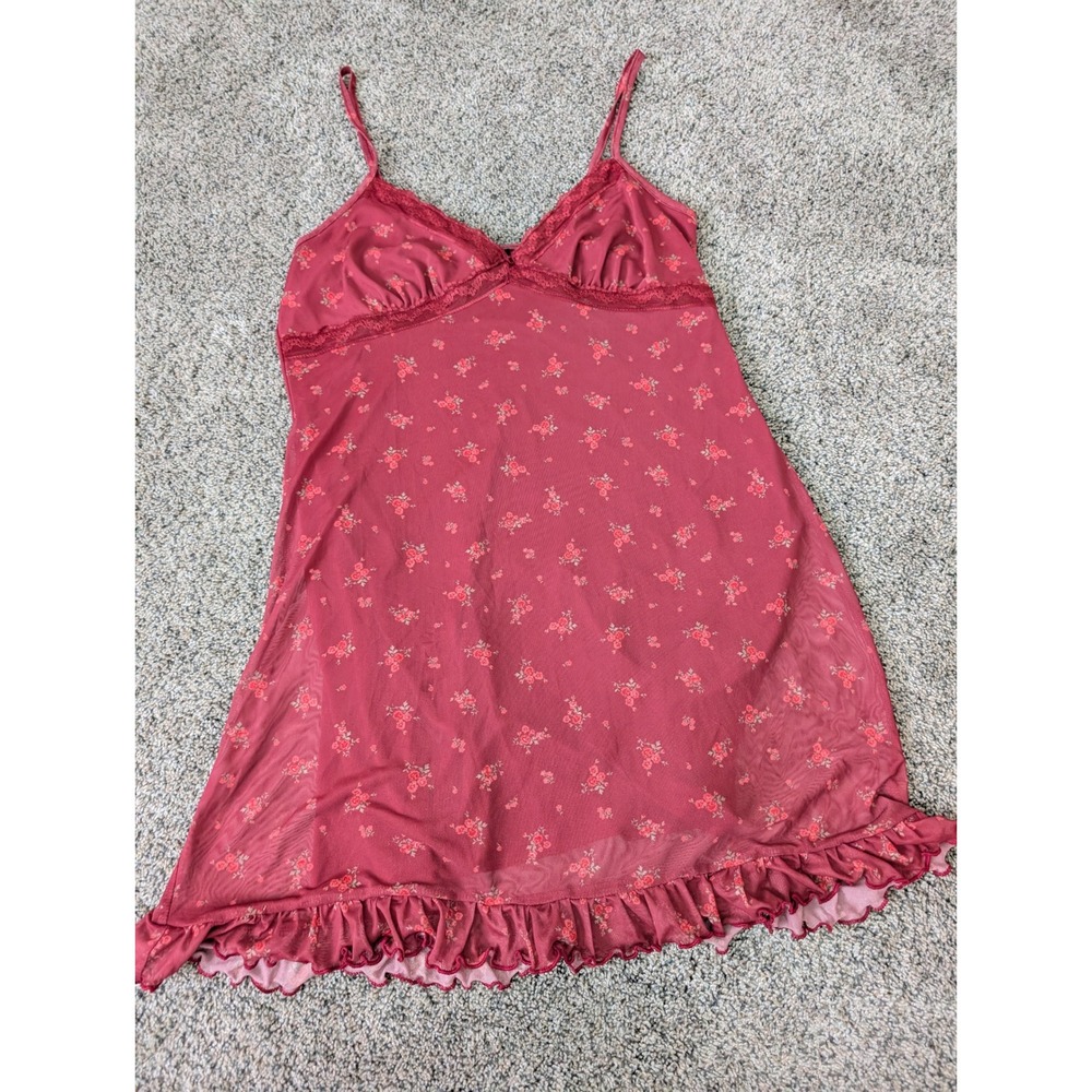 Forever 21 Red Floral Mesh Lace Trim Babydoll Slip Dress‎ Plus Size 0X Burgundy